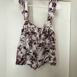 Floral Print Sleeveless Linen Top